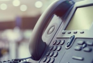 Close up view of a office phone over voip