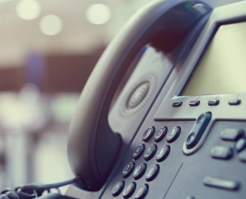 Close up view of a office phone over voip